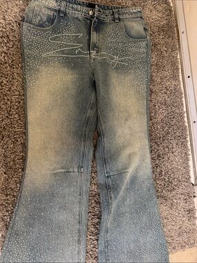 Embellished Light Wash mens Jeans - Rhinestone Detail